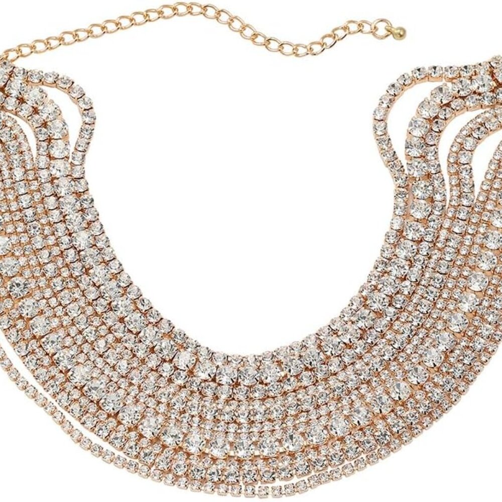 Boho Fashion Prom Shinny Luxury Rhinestones Choker Necklace Dainty Layered Sexy